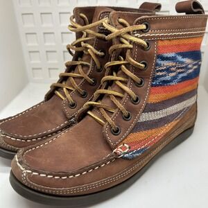 Samosa Boots Womens 6 Brown Southwestern Serape Ankle Lace Up Leather Moc Toe